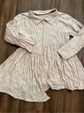 KRISTA LARSON cotton Lightweight striped Tie Back Dress Tunic Asymmetric Hem Os